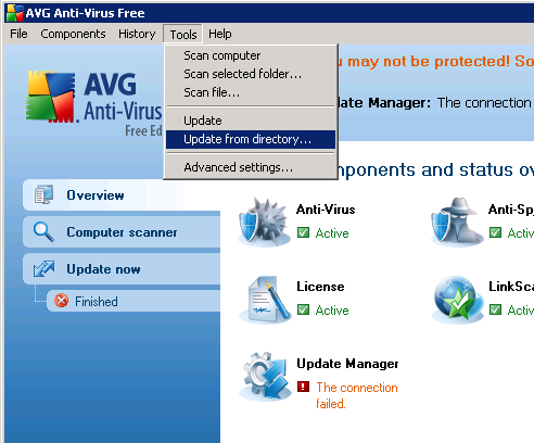 how to update avg antivirus without internet connection